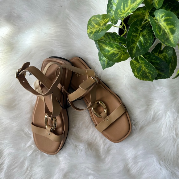 Zara Embellished Leather  Flatform Sandal Beige Size 7.5 - Picture 13 of 14